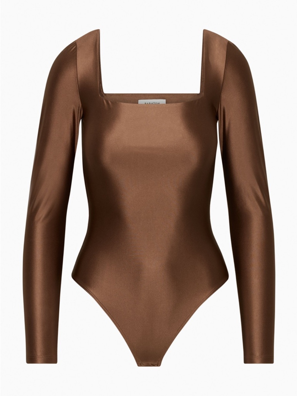 Babaton Satin-Feel Long Sleeve Square Neck Bodysuit — Rust Brown